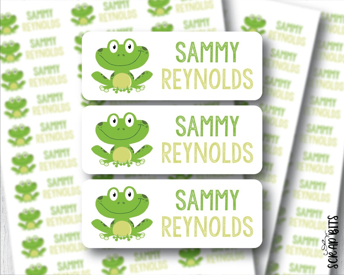 Smiling Frog Name Labels, Belonging Labels – Scrap Bits