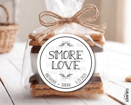 Smore Love Quaint Doodle Sprigs, Personalized Wedding Favor Stickers or Tags - Scrap Bits