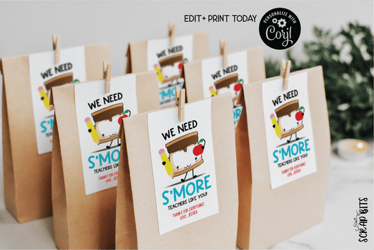 Smore Teachers Tags, EDITABLE Printable Digital Download - Scrap Bits