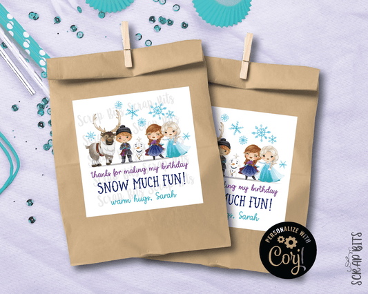 Snow Much Fun Frozen Birthday Tags, Printable Birthday Favor Tags, Instant Download Editable Template - Scrap Bits
