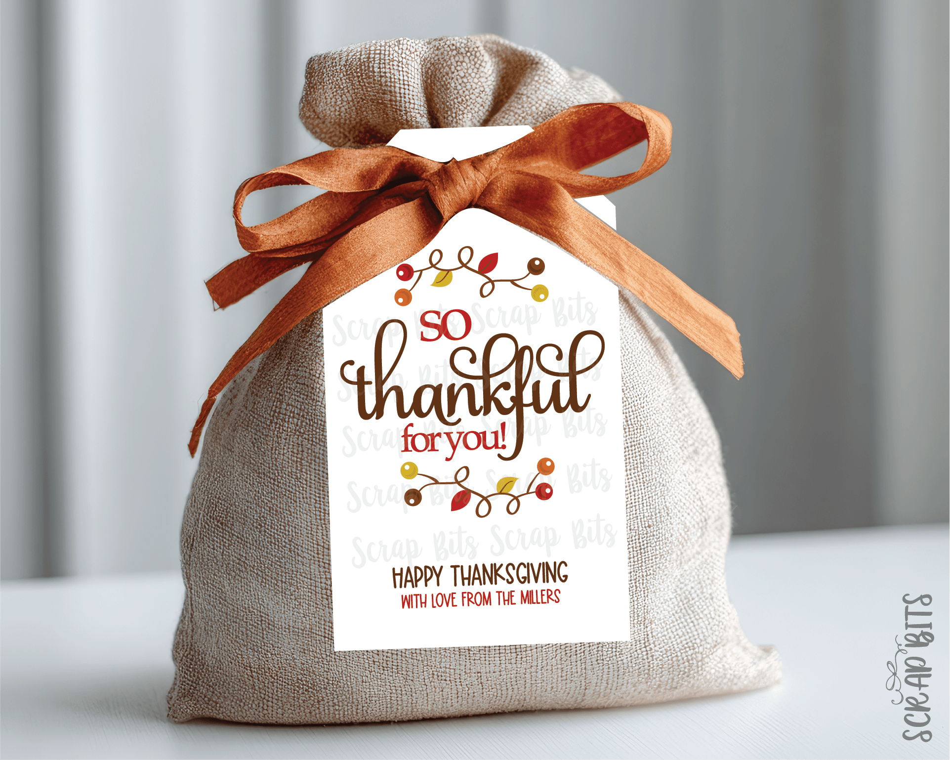 So Thankful For You, Fall Berries Personalized Thanksgiving Gift Tags - Scrap Bits