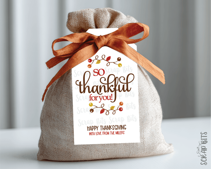So Thankful For You, Fall Berries Personalized Thanksgiving Gift Tags - Scrap Bits