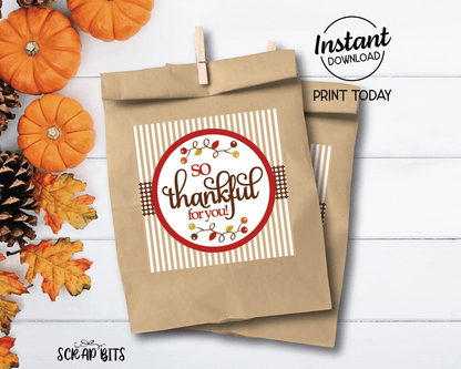So Thankful For You, Fall Berries Printable Thanksgiving Tags, Instant Download - Scrap Bits