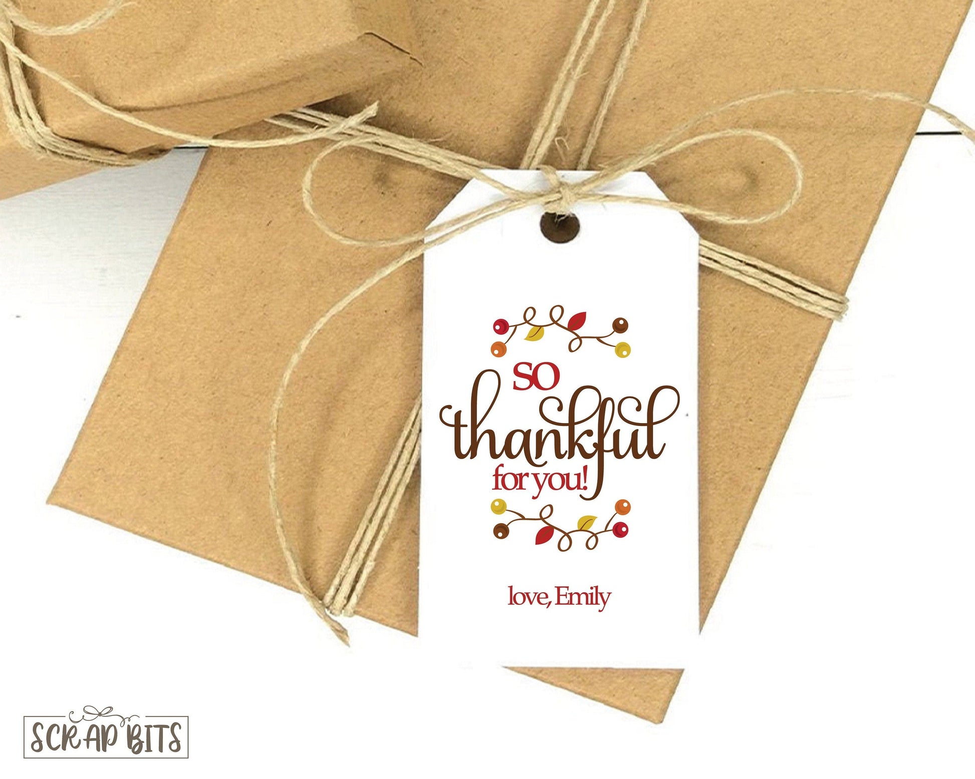 So Thankful For You Tags, Vines and Berries . Personalized Thanksgiving Gift or Favor Tags - Scrap Bits