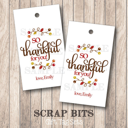 So Thankful For You Tags, Vines and Berries . Personalized Thanksgiving Gift or Favor Tags - Scrap Bits