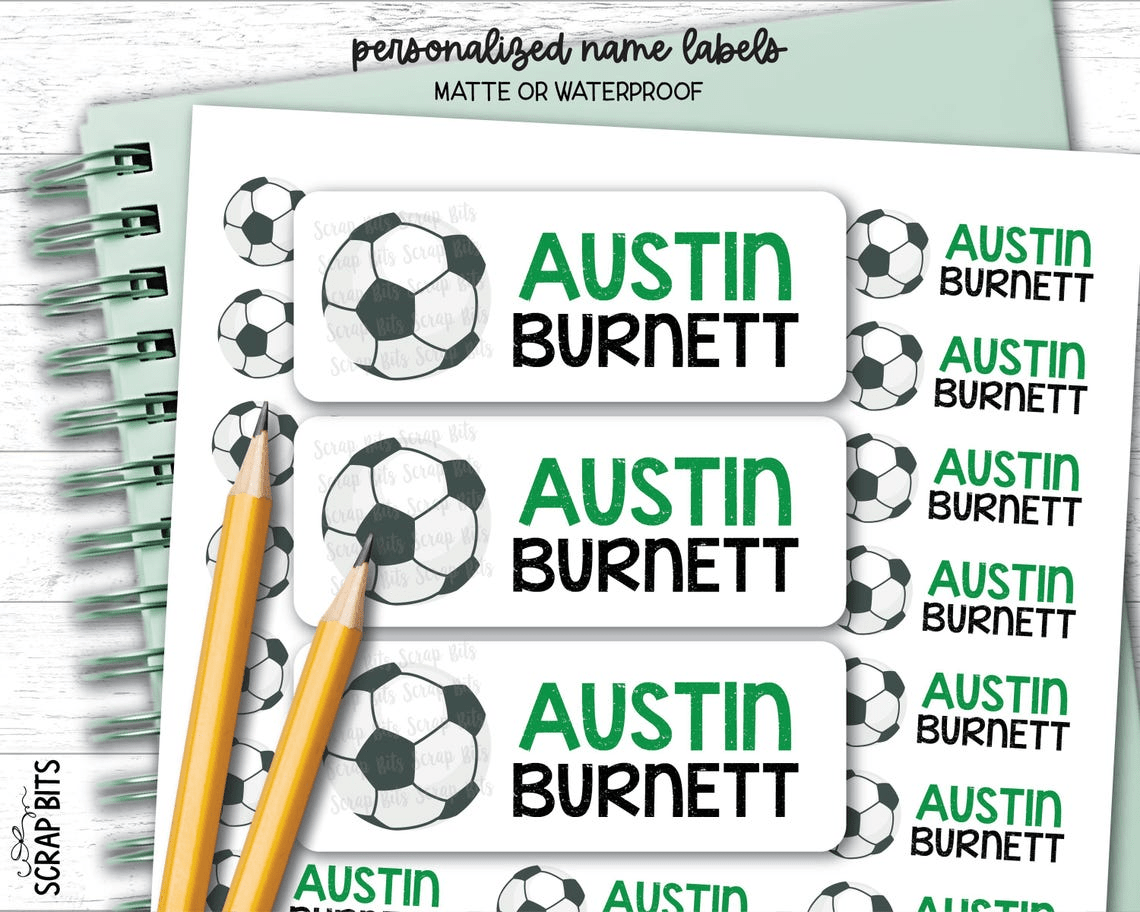 Soccer Ball Name Labels, Personalized Belonging Labels - Scrap Bits