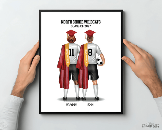 Soccer Friends (Male) Graduation Portrait Print, Custom Digital Drawing - Scrap Bits