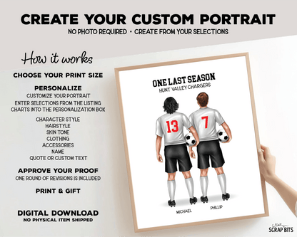 Soccer Friends (Male) Portrait Print, Custom Digital Drawing - Scrap Bits