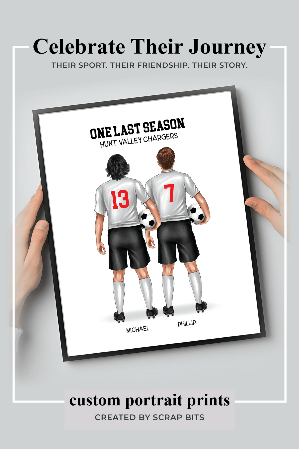 Soccer Friends (Male) Portrait Print, Custom Digital Drawing - Scrap Bits