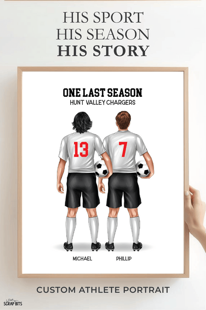 Soccer Friends (Male) Portrait Print, Custom Digital Drawing - Scrap Bits