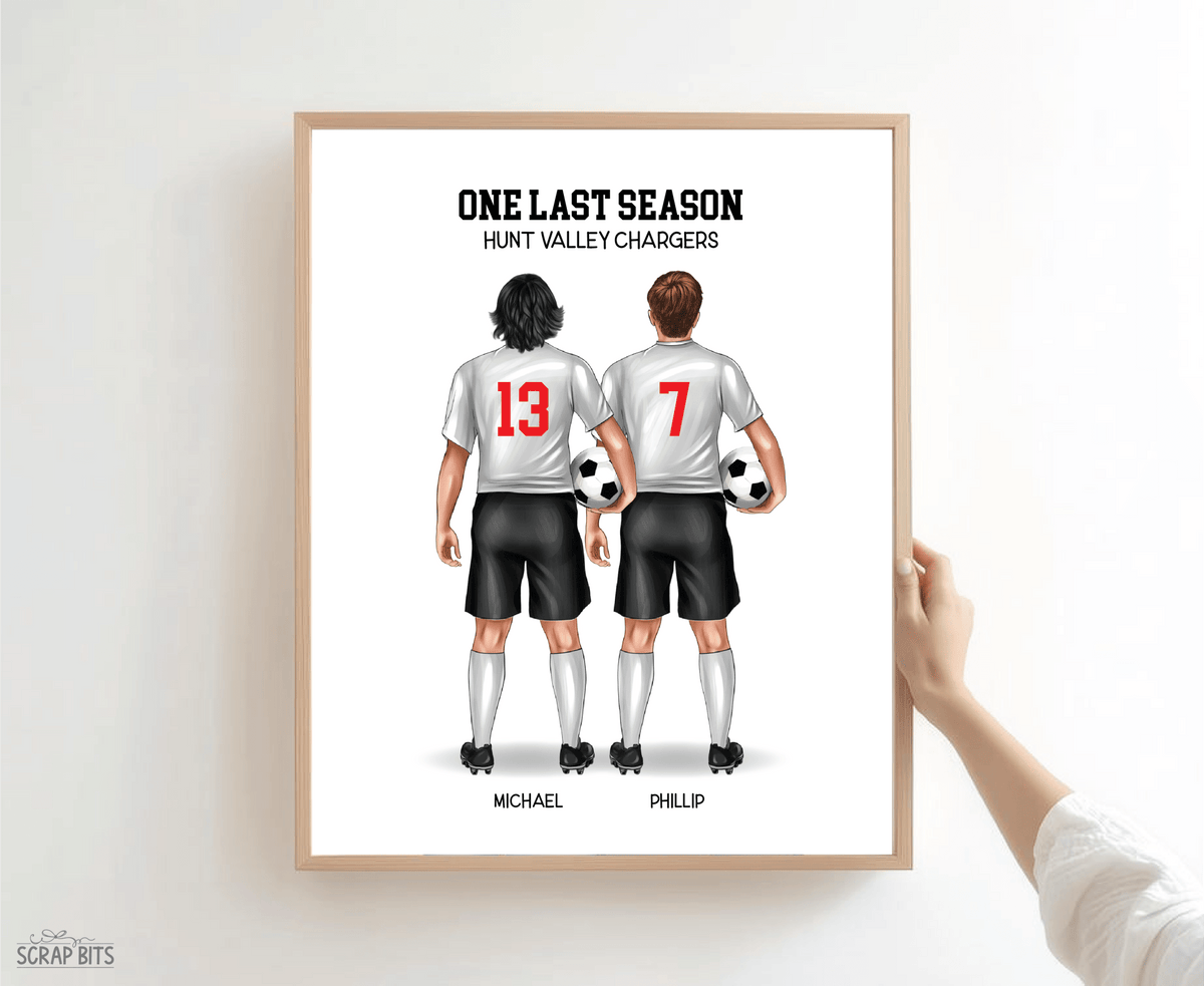 Soccer Friends (Male) Portrait Print, Custom Digital Drawing - Scrap Bits