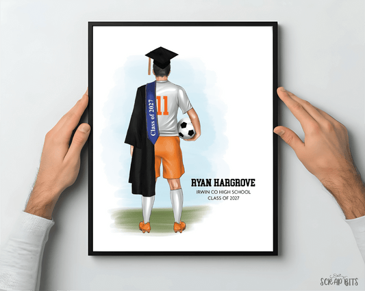 Soccer (Male) Graduation Portrait Print, Custom Digital Drawing - Scrap Bits