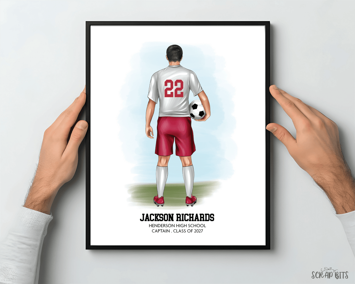 Soccer (Male) Portrait Print, Custom Digital Drawing - Scrap Bits