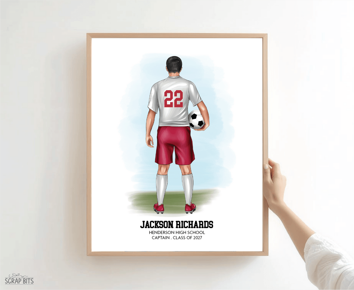Soccer (Male) Portrait Print, Custom Digital Drawing - Scrap Bits