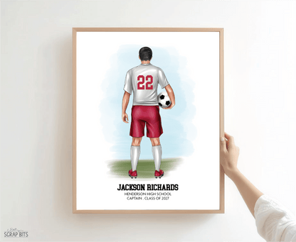 Soccer (Male) Portrait Print, Custom Digital Drawing - Scrap Bits