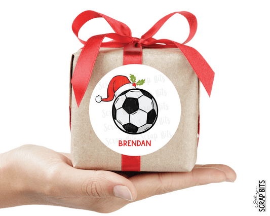 Soccer Santa Hat, Personalized Sports Christmas Gift Stickers or Tags - Scrap Bits