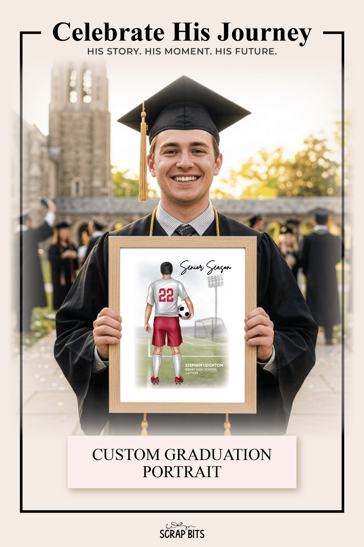 Soccer Senior Season (Male) Portrait Print, Custom Digital Drawing - Scrap Bits