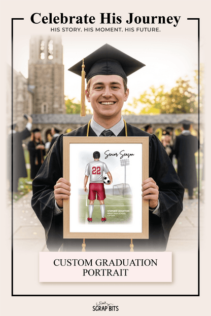 Soccer Senior Season (Male) Portrait Print, Custom Digital Drawing - Scrap Bits