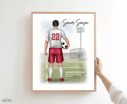 Soccer Senior Season (Male) Portrait Print, Custom Digital Drawing - Scrap Bits