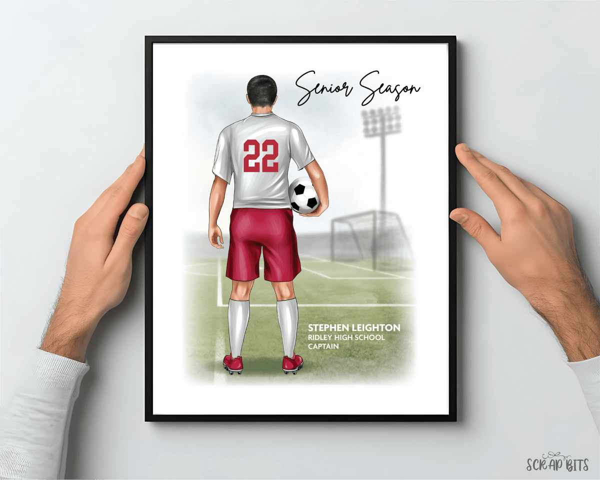 Soccer Senior Season (Male) Portrait Print, Custom Digital Drawing - Scrap Bits