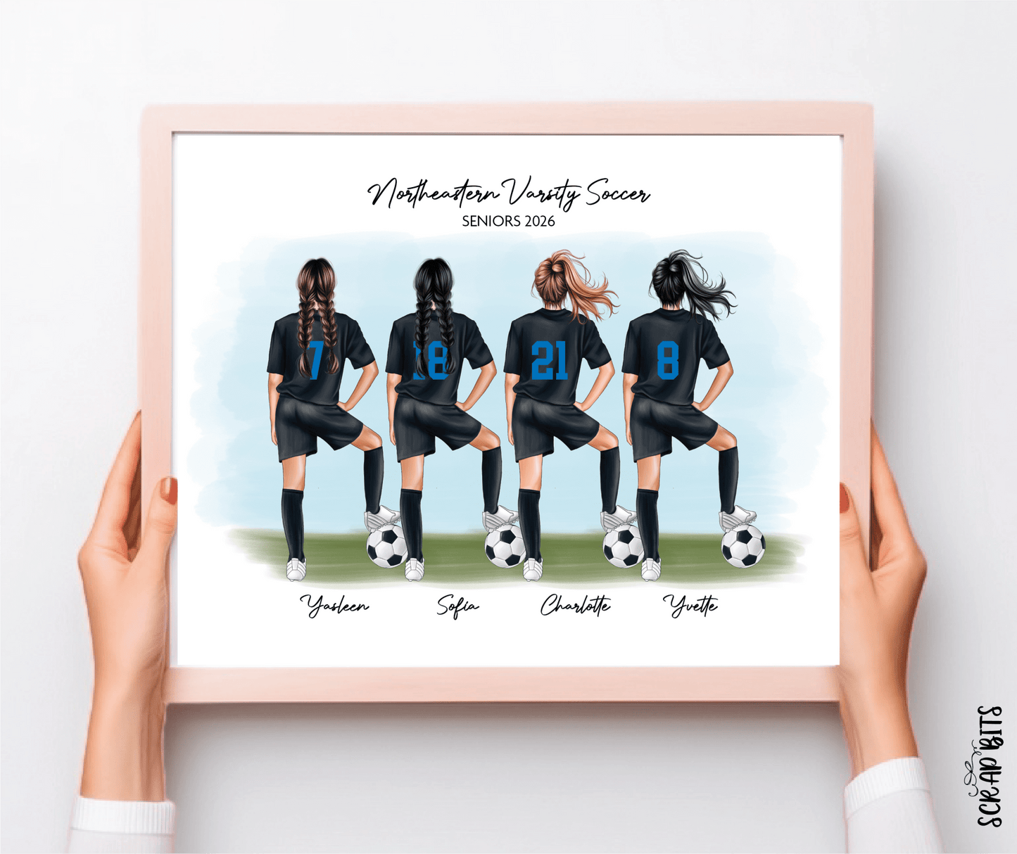 Soccer Team Portrait Print, Custom Female Soccer Team Gift, Digital Download - Scrap Bits