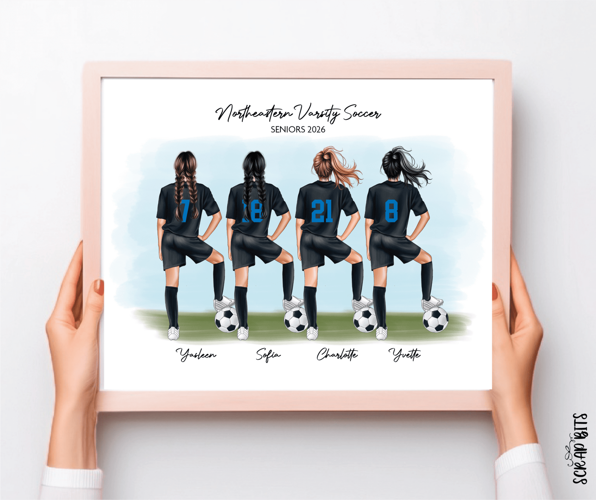Soccer Team Portrait Print, Custom Female Soccer Team Gift, Digital Download - Scrap Bits