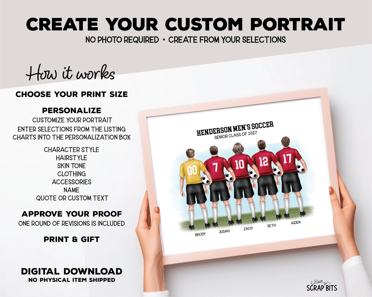 Soccer Team Portrait Print, Custom Male Soccer Team Gift, Digital Download - Scrap Bits