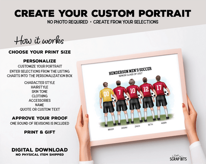 Soccer Team Portrait Print, Custom Male Soccer Team Gift, Digital Download - Scrap Bits