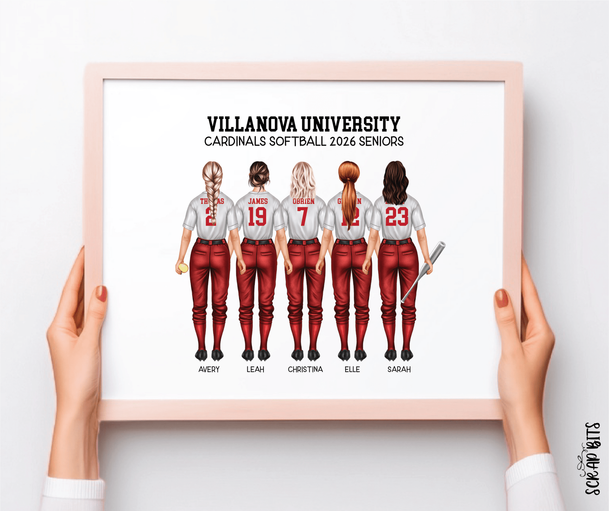 Softball Team Portrait Print, Custom Softball Team Gift, Digital Download - Scrap Bits