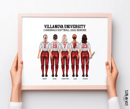 Softball Team Portrait Print, Custom Softball Team Gift, Digital Download - Scrap Bits