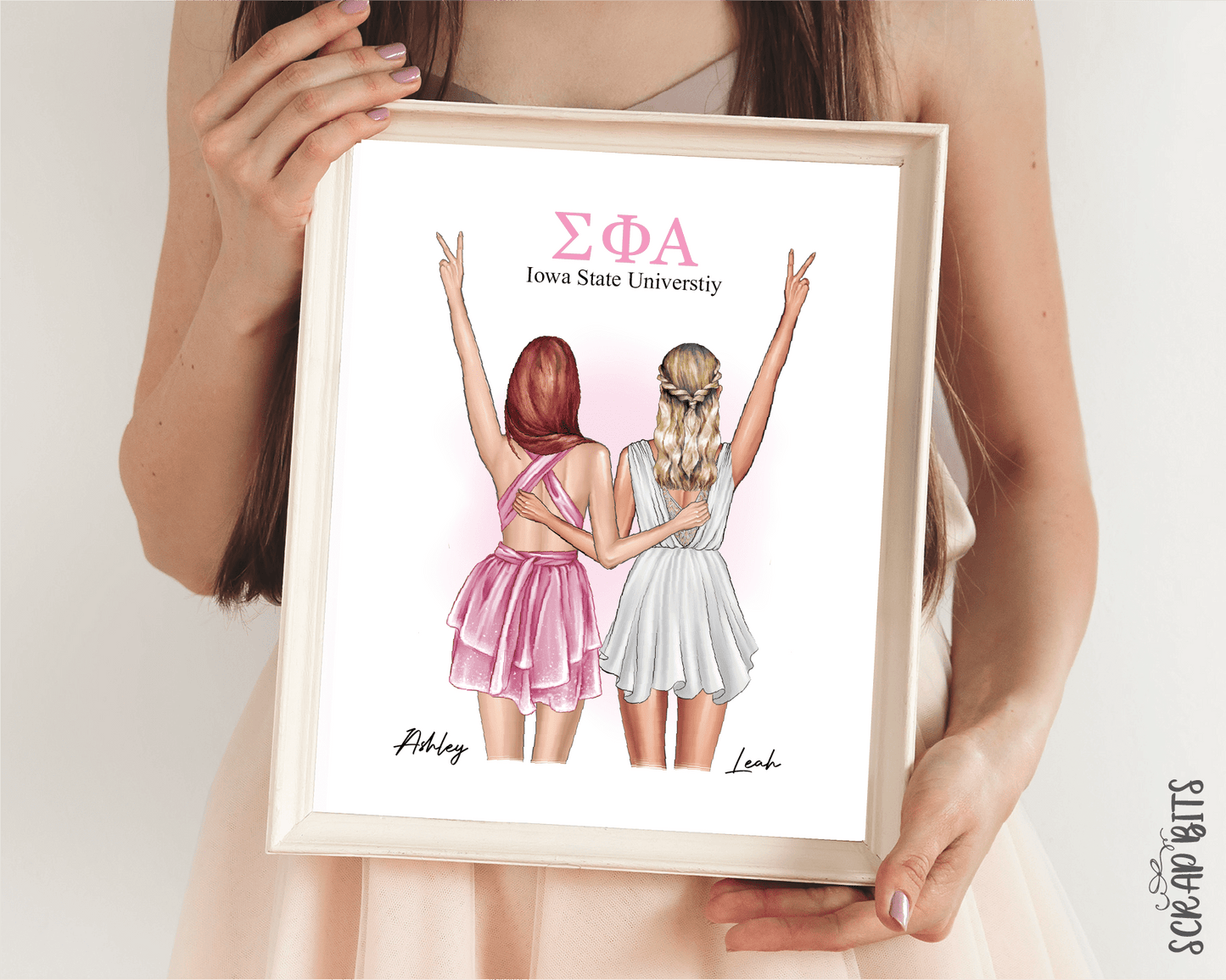 Sorority Besties Custom Digital Portrait, Personalized Gift Illustration Print - Scrap Bits