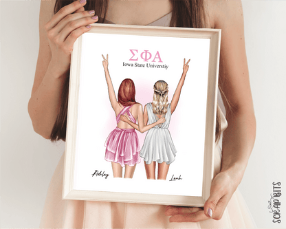 Sorority Besties Custom Digital Portrait, Personalized Gift Illustration Print - Scrap Bits
