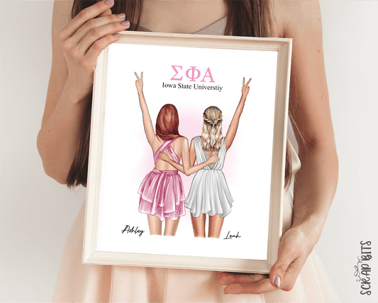 Sorority Besties Custom Digital Portrait, Personalized Gift Illustration Print - Scrap Bits