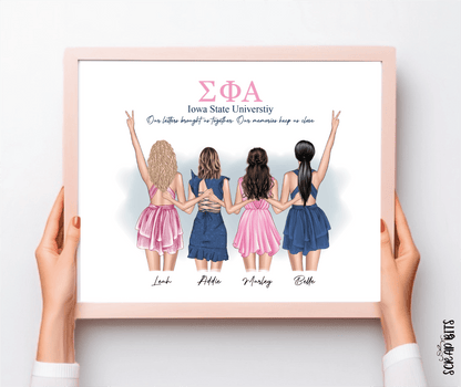 Sorority Besties Custom Digital Portrait, Personalized Gift Illustration Print - Scrap Bits
