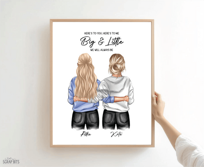 Sorority Big + Little Portrait Print, Sweatshirt Girls, Custom Digital Drawing - Scrap Bits