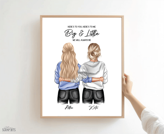 Sorority Big + Little Portrait Print, Sweatshirt Girls, Custom Digital Drawing - Scrap Bits