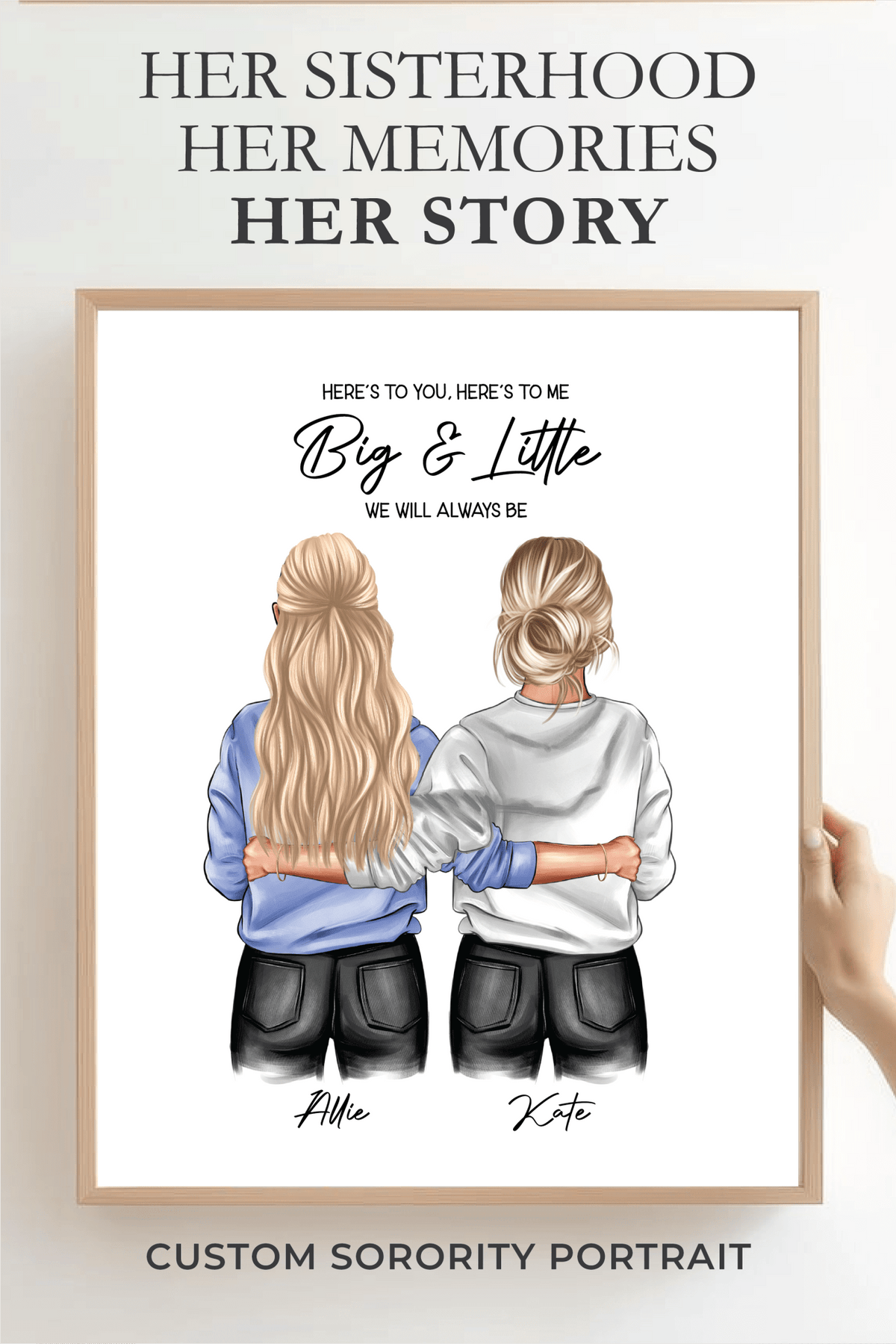 Sorority Big + Little Portrait Print, Sweatshirt Girls, Custom Digital Drawing - Scrap Bits