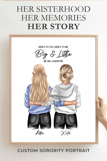 Sorority Big + Little Portrait Print, Sweatshirt Girls, Custom Digital Drawing - Scrap Bits