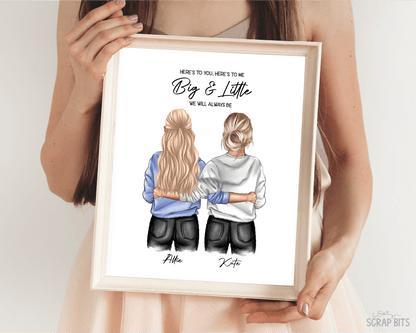 Sorority Big + Little Portrait Print, Sweatshirt Girls, Custom Digital Drawing - Scrap Bits