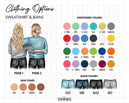 Sorority Big + Little Portrait Print, Sweatshirt Girls, Custom Digital Drawing - Scrap Bits
