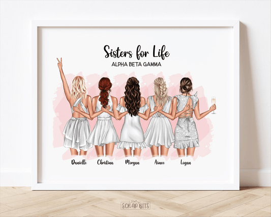 Sorority Girls Portrait Print, Custom Big Little Sister Reveal Gift . Personalized Digital Print - Scrap Bits