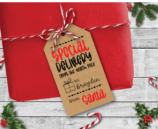 Special Delivery From Santa, North Pole Word Stack, Personalized Kraft Christmas Gift Tags - Scrap Bits