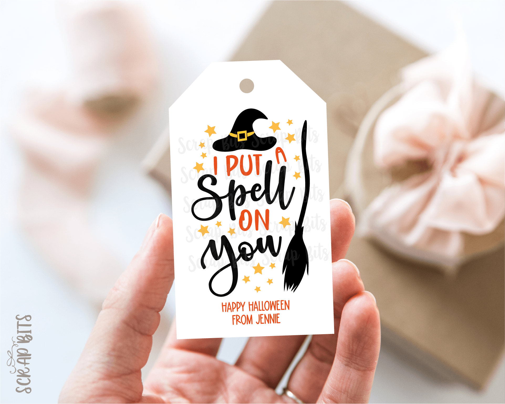 Spell on You, Witch Hat + Broom . Personalized Halloween Gfit Tags - Scrap Bits