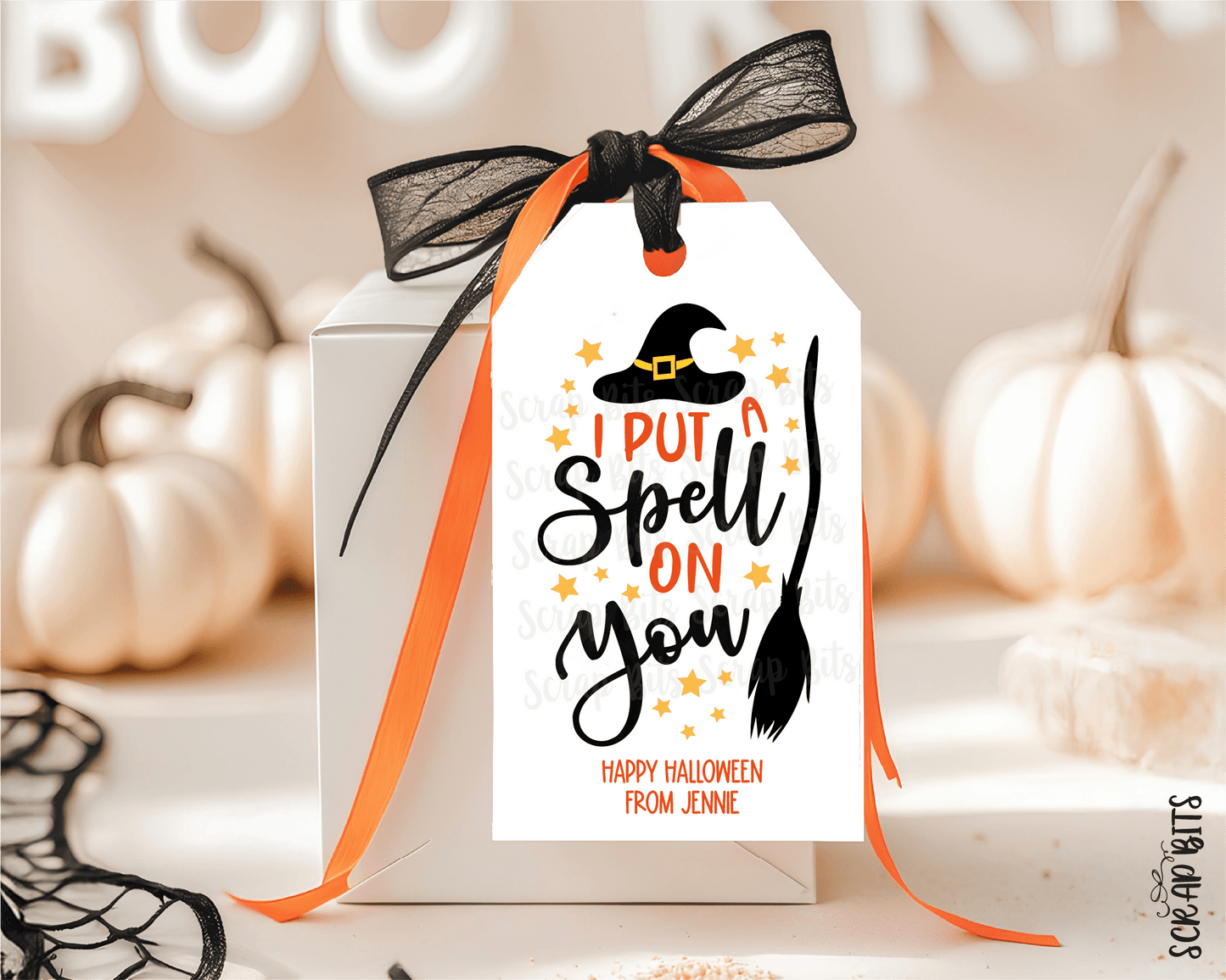 Spell on You, Witch Hat + Broom . Personalized Halloween Gfit Tags - Scrap Bits