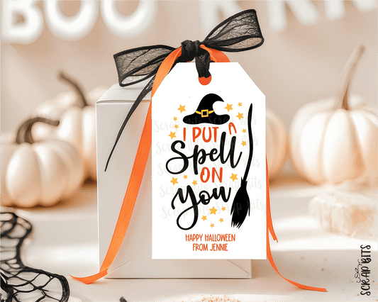 Spell on You, Witch Hat + Broom . Personalized Halloween Gfit Tags - Scrap Bits