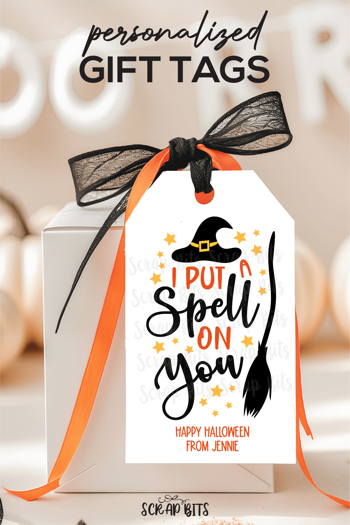 Spell on You, Witch Hat + Broom . Personalized Halloween Gfit Tags - Scrap Bits