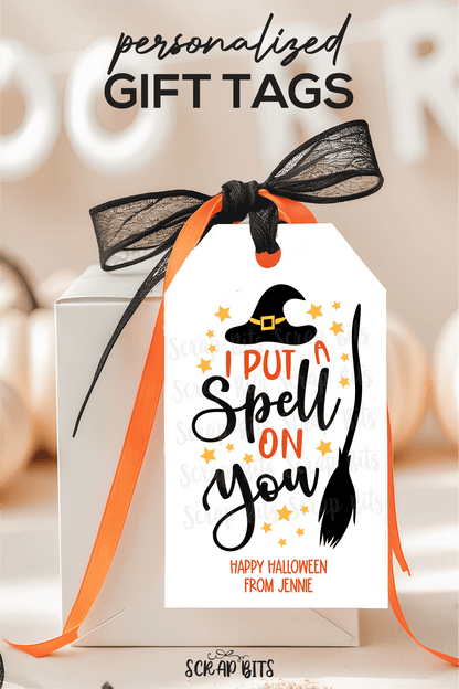 Spell on You, Witch Hat + Broom . Personalized Halloween Gfit Tags - Scrap Bits