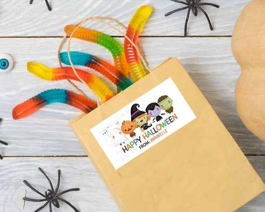 Spooky Costume Kids, To From Halloween Stickers . Rectangular Gift Labels - Scrap Bits