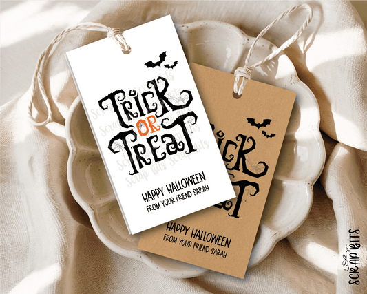 Spooky Trick or Treat Halloween Tags . Personalized Gift Tags - Scrap Bits