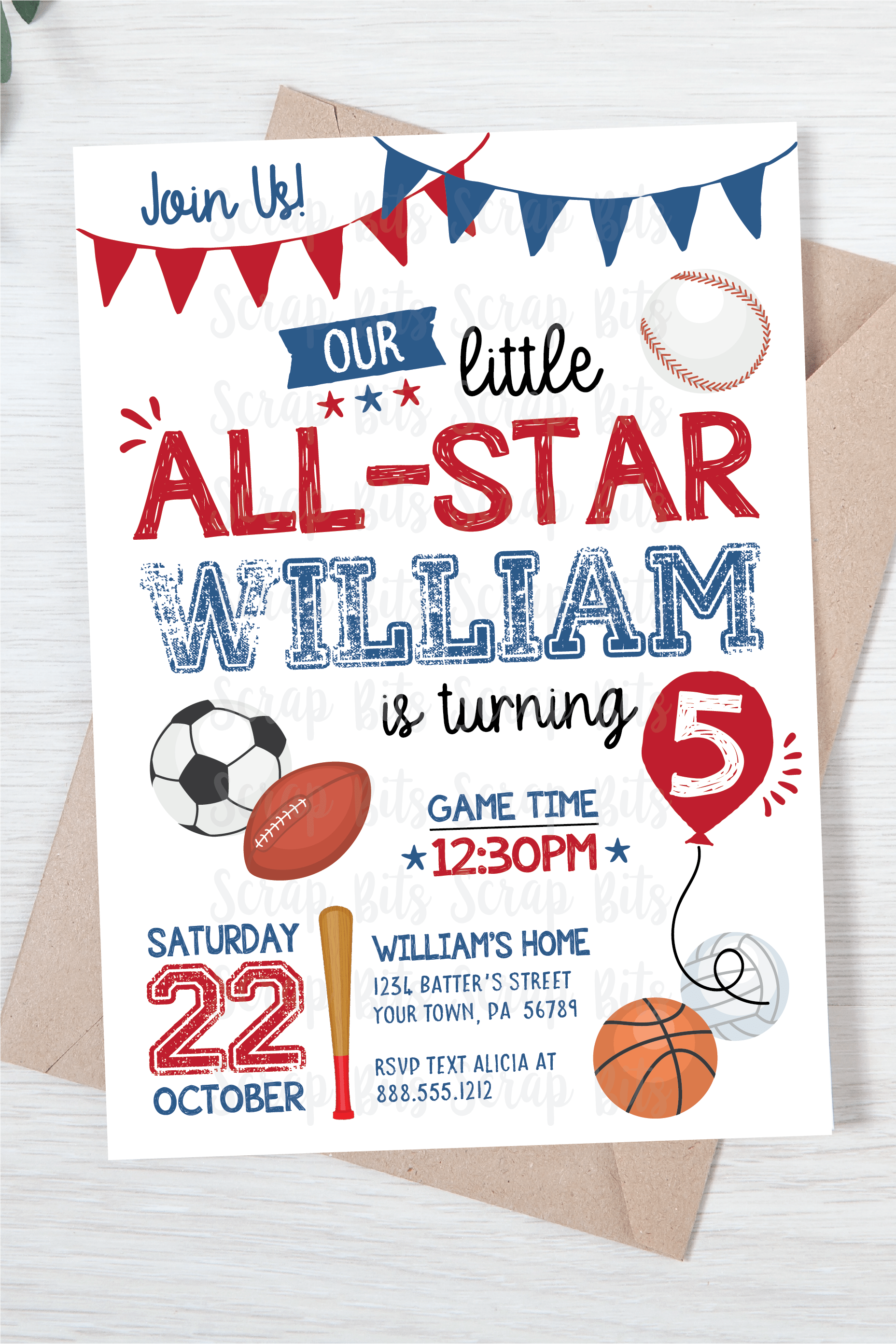 Sports All Star Birthday Invitation . Instant Download Editable Template - Scrap Bits